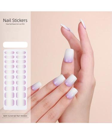 Semi Cured Gel Nails Strips - 20 Stickers Nail Wraps Soft Self - Solid Purple Full Wraps Nail Polish Stickers French Style (French Simple Style) Gradient Violet - Buy Online on SooperMarket.com