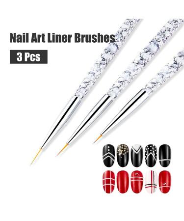 Sularpek Professional Nail Art Liner Brush Set - 3PCS UV Gel Painting Brushes for Short Strokes, Details, Blending, and Elongated Lines - White Marble Design - Buy Online on SooperMarket.com