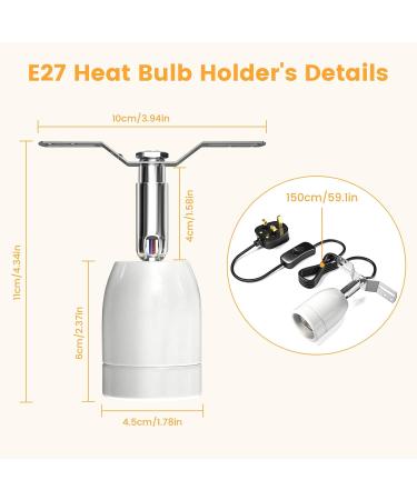 Bonlux 200W Ceramic Reptile Heat Lamp Holder with ON/Off Switch - E27 Base Rotatable Light Holder for Turtle Snake Lizard - No Heat Bulb Included - Buy Online on SooperMarket.com