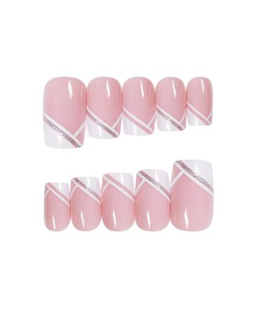 French Short False Nails - Pink Hypotenuse Square Press On Nails for Women & Girls | 24pcs Gift Set for Parties - Buy Online on SooperMarket.com