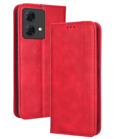 RankOne Flip Leather Case Cover for Motorola Moto G84 (6.5" Inches) Red Motorola Moto G84 Red