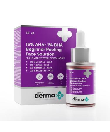 15% AHA + 1% BHA Beginner Facial Exfoliant | Helps Clear Clogged Pores Acne Marks & Wrinkles | 10 Min Deep Exfoliation | 1.01 Fl Oz/30ml