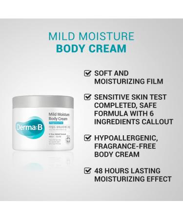 Derma:B Mild Moisture Body Cream - Fragrance Free, 14.54 fl oz (430 ml) | Hydrating & Gentle Formula - Buy Online on SooperMarket.com