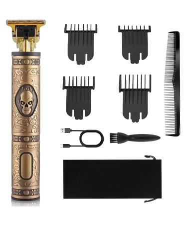Electric Pro T-Blade Trimmer Hair Clippers for Men Zero Gapped Trimmers USB Rechargeable Close Cutting Detail Beard Shaver Barber Salon Grooming Cutting Kit Waterproof Titanium Ceramics Head-Gold
