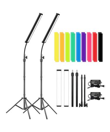 LED Video Light Stick Wand Kit-Photography Lighting with Adjustable Tripod Stand, 9 Color Filters, Gepege 2 Packs 5600K Dimmable Portable Video Studio Lighting for Live Streaming/Portrait/ Vlog