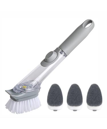 Camidy Dish Brush with Soap Dispenser Dish Cleaning Scrubber with Replaceable Sponge Handle for Household Usage Kitchen Sink Pot Pan Large Glass Cup