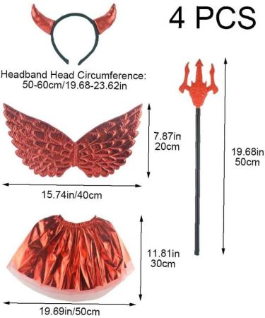 Halloween Devil Costume Set 4pcs Devil Horns Shape Headband Skirt Scepter Cosplay Costume Suit for Halloween Party - Buy Online on SooperMarket.com