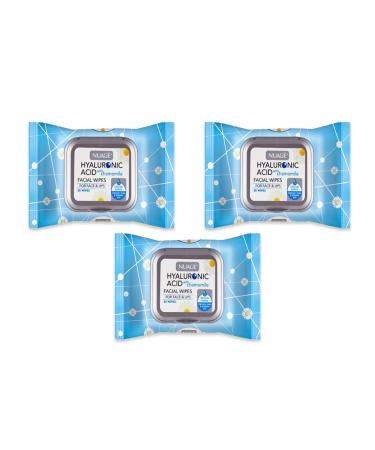Hyaluronic Acid Skin Renewing Facial Wipes with Chamomile for Cleansing and Moisturising Sensitive and All Skin Types 30 Wipes (3 Pack - Total 90 Wipes)