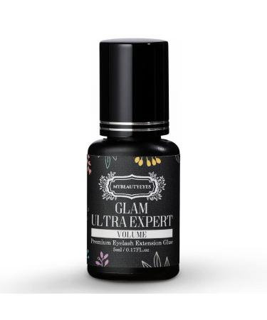 Extra Fast and Strong Eyelash Extension Glue Glam Ultra Expert Volume 5 ml/Black Adhesive Eyelash Bonding Supplies/Drying Time 0.5-2 Sec/Retention -7 Weeks/Latex Free (Volume)