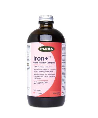 Flora Health Iron+ Liquid iron with B-Vitamin Complex Helps Maintain Healthy Iron Levels Non-Constipating Highly Absorbable Vitamin-B & Iron Supplement Vegan Yeast and Gluten Free 445 mL Glass Bottle 445 ml (Pack of 1)