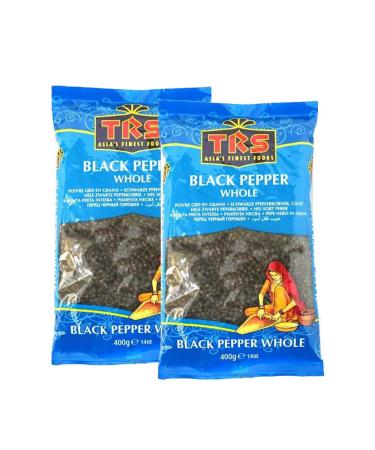 TRS Black Pepper Whole | 400G | Whole Pepper | Gourmet Black Peppercorn | Peppercorns for Grinders |Ground Black Pepper |Indian Origin (Pack of 2)
