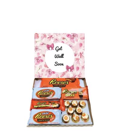 Get Well Soon Pink Reeses Nutty Peanut Butter Sweet Box Hamper Gift Present