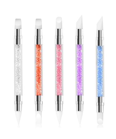 5 pieces nail art sculpture pen with two pointed silicone nail brush gel nail carved brush nail art tools for design nail foil drawing shapes