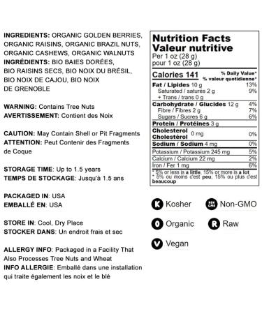 Organic Energy Trail Mix 1lb - Non-GMO Raw Nuts & Berries with Cashews, Golden Berries, Raisins, Walnuts, Brazil Nuts - Vegan Superfood Bulk - Buy Online on SooperMarket.com