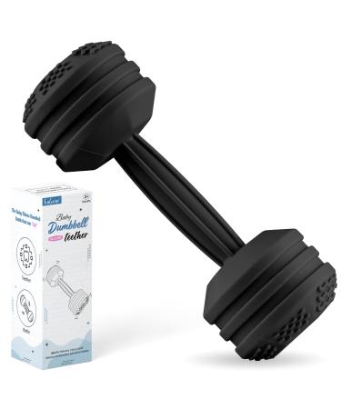 Baby Dumbbell Toy - Silicone Dumbbell Teether Toys Weight Rattle Sensory Toy for Babies - Great Gift for Baby and Toddler Girls or Boys Black