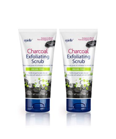 Epielle Charcoal Exfoliating Scrub (2pk) - Unclogs Pores - Deep cleans pores & Exfoliates to smooth skin