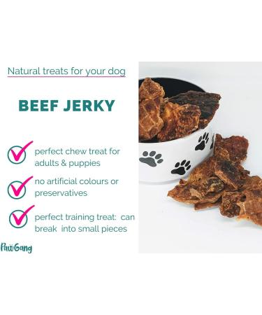 PawGang - Beef Jerky 200g - 100% Natural EU Sourced Treats for Dogs Puppies Young Adult Old Small and Large Dog - Tasty Air Dried Chews Snacks - Healthy Hypoallergenic - Low Fat Grain Free - BARF Raw - Buy Online on SooperMarket.com
