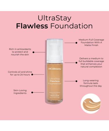MCoBeauty Ultrastay Flawless Foundation - Corrects Skin Tone, Lightweight Coverage - Medium Buff Shade - 1 Oz - Buy Online on SooperMarket.com