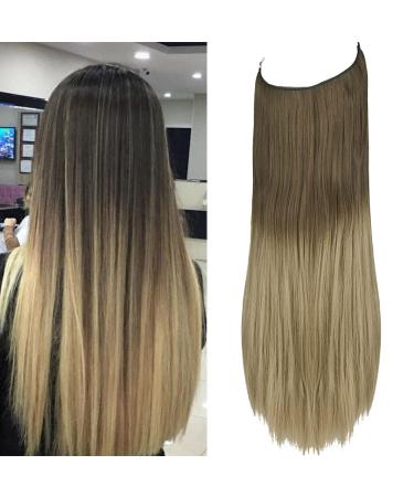 Light Brown To Light Blonde Halo Hair Extensions Straight Secret Wire Headband Long Synthetic Hairpieces 22 Inch 4.4 Oz for Women Heat Friendly Fiber No Clip OMGREAT 22Inch&Straight Light Brown To Light Blonde #2