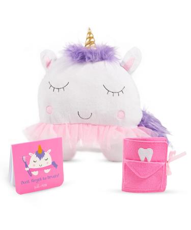 Tickle & Main Unicorn Tooth Fairy Pillow Gift Set for Children 3 Piece Set Includes Plush Unicorn Pillow with Tooth Pocket, Dear Tooth Fairy Notepad, and Keepsake Photo Pouch