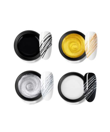 4 Colours Spider Gel for Nail Art Gel Nail Polish Set - Painting Soak Off UV LED Gel Polish - Liner Nail Gel Polish for Nail Design Liner Gel Nail Polish for Nail Black & White & Gold & Silver