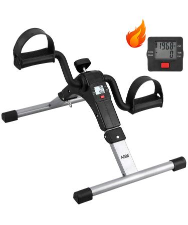 Folding Pedal Exerciser, Mini Exercise Bike Under Desk Bike Foot Pedal Exerciser, Foot Hand Cycle Portable Peddler Machine Bicycle Exerciser Arm Leg Exerciser while Sitting (Silver)