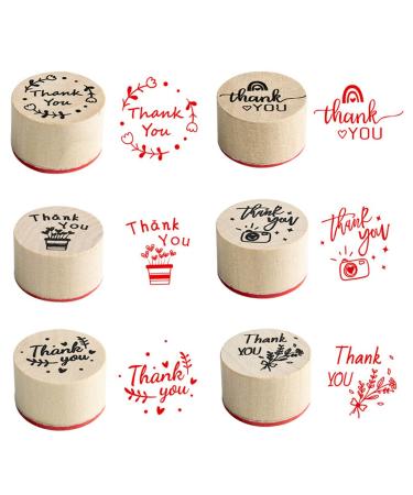 JZTang 6 Pcs Wooden Stamps Set Round Wooden Rubber Stamps for Card Making Thank You Pattern Rubber Stamp for DIY Craft Card and Scrapbooking (Thankyou Stamps)