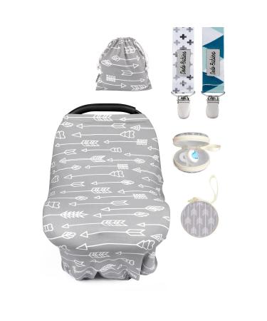 Dodo Babies silent scarf on the go for breastfeeding - car seat cover breastfeeding cloth silent scarf - ultra -soft and breathable - multi -purpose design - including pacifier clamps case gray