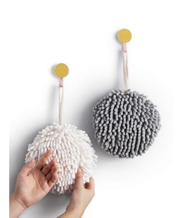 Sophie & Panda Fuzzy Ball Towel (Set of 2) White and Gray - Dry Your Hand Instantly conveniently with This Creative Bath Towel Set Decorative Towels for Bathroom (Pack of 2) White & Gray