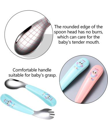 4PC Baby Cutlery Set - Stainless Steel Curved Spoons & Forks for Toddlers - Self-Feeding Baby Utensils in Blue & Pink - Buy Online on SooperMarket.com