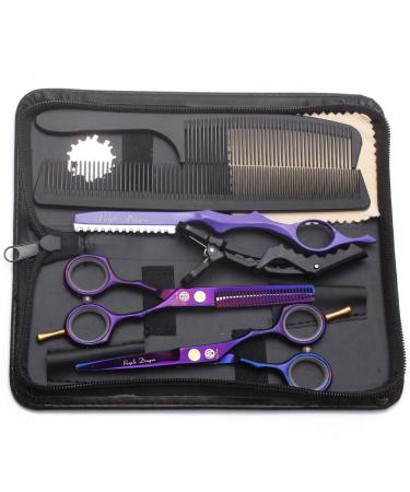 5.5 inch Purple Hair Cutting Scissors Set with Razor, Leather Scissors Case, Barber Hair Cutting Shears Hair Thinning/Texturizing Shears for Professional Hairdresser or Home Use (Purple)