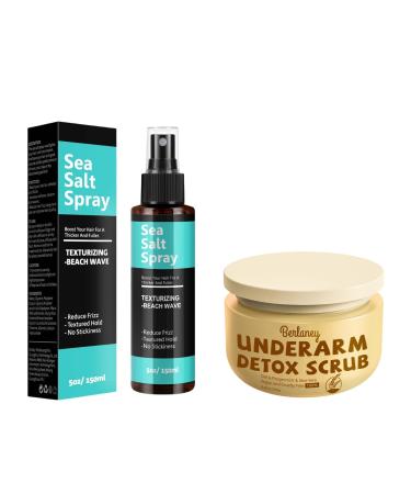 Sea Salt Spray for Hair Men and Women 5 fl oz + Oat Armpit Detox Scrub 8.8 oz with Peppermint