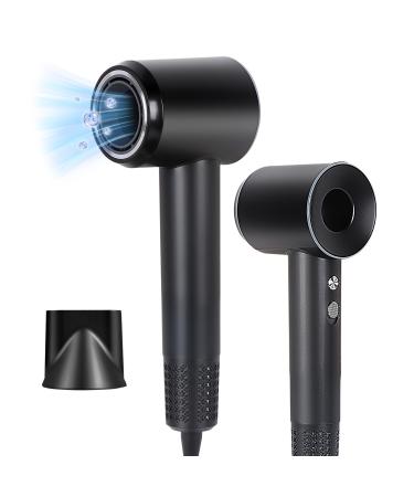 Professional Ionic Hair Dryer Powerful 1800W Hair Dryer Fast Drying Blow Dryer with Concentrator Nozzle for Home Salon Travel Lightweight and Quiet (Black)