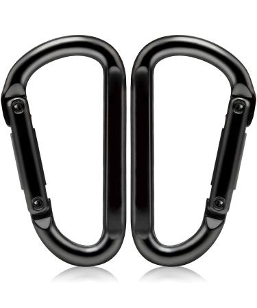 Caribeener Carabiner Clip, 860lbs, 3" Iron Heavy Duty Carabiner, D Shape Buckle - Keychains, Camping, Hiking Accessories, Carabiners for Locking Dog Leash, Harness, Yoga Swing, Gym etc, Black, 2 PCS
