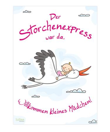 Poster stork for birth baby i pink girls i xl poster din a2 i welcome at home greeting with rattierstork i birth gift decoration baby party birth stork shield