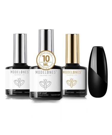 Modelones Matte Gel Top Coat With Base Top Coat Gel Nail Polish No Wipe Top Coat LED Nail Lamp Needed Soak Off Varnish 3x10ml High Gloss Shiny and Matte Effects in One Set Matte Gloss Top Base Coat