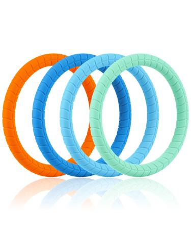 Baby Teething Ring  Sensory Silicone Teether Toy  Safety Silicone Teething Bracelet  Food Grade Silicone  BPA & Phthalate (Blue/Orange/Mint/Light Blue)