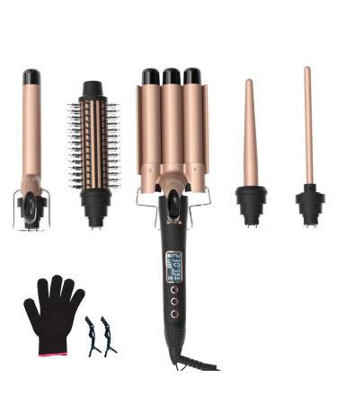 5 in 1 Curling Iron Set with 3 Barrel Hair Crimper Curling Comb and 3 Interchangeable Ceramic Curling Wand Fast Heating Hair Curler Adjustable Temp Settings