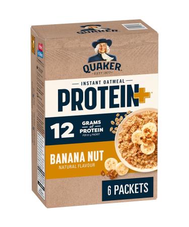 Quaker Protein+ Banana Nut Instant Oatmeal 366g | 12 Grams of Protein per Serving | Source of Fibre | No Artificial Colours or Flavours | Made with Whole Grain Canadian Oats Banana Nut 366 g (Pack of 1)