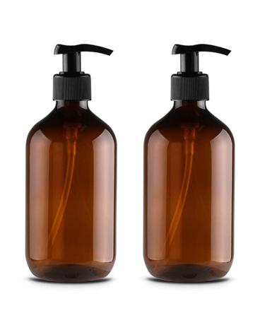 JamHooDirect 2Pcs 500ml/17oz Empty Plastic Pump Bottles Refillable Lotion Shampoo Body Washing Cream Shower Gel Storage Holder Container Toiletries Liquid Dispenser (Brown)