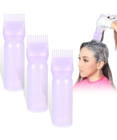 WUIOWPPIC 3Pcs Hair Dying Brush Bottle Lightweight Root Comb Hair Tools Applicator Bottles Hair Color Brush with Graduated Scale for Salon Hair Coloring Dying Oil Medicine 120ML (3PCS Purple)