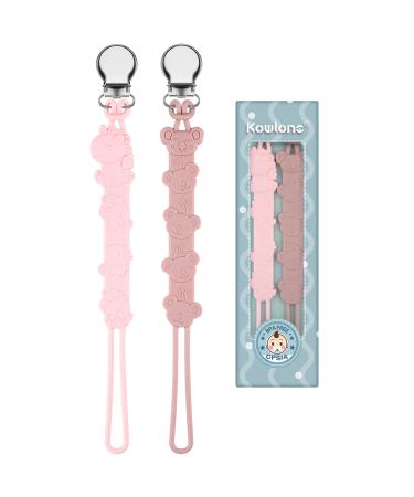 Kowlone Dummy Clips Boys Girls Koala Bear Silicone Soother Pacifier Chain Flexible Binky Holder Set with Texture for Teething Baby Dummies 1-Piece Design(Pink) B: Grey Blue
