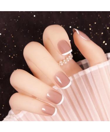 French Tip Press on Nails Medium Nude - 24Pcs Acrylic False Nails for Women and Girls - Buy Online on SooperMarket.com