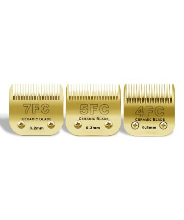 7FC/5FC/4FC ceramic dog clads compatible with MOSER 45-50/Heiniger/Andis/Oster A5/Wahl KM10 series 3-pack gold 7FC+5FC+4FC