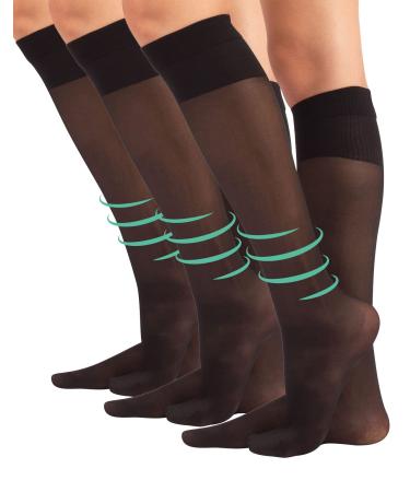 Calcitaly 3 pairs of fine knees support stockings |Medium compression stockings 8 mm/hg |Black skin color |35/38 39/42 |40 den |Made in Italy 35-38 3 x black
