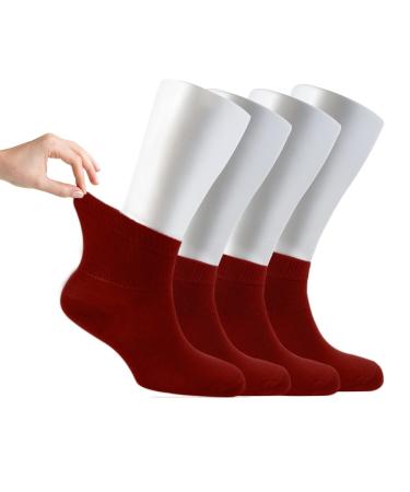 Cosyfeel Women Loose Diabetic Socks | 4-Pack Neuropathy Ankle Socks for Ladies | Super Soft Eco-Friendly Bamboo Material | Durable with Seamless Toe | Multicolour Patterns | 4 Seasons 7-9 1/2 Red