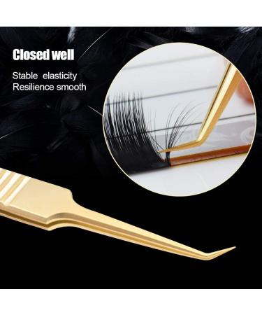 NAGARAKU Gold Curved Angled Volume Tweezers - Lightweight Stainless Steel Precision Tweezer for Easy Eyelash Extension Fanning (N-07) - Buy Online on SooperMarket.com