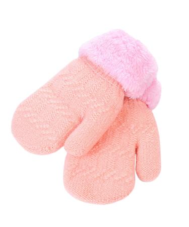 Baby Toddler Furry Winter Gloves Cold Weather Warm Knit Magic Mittens Kids Insulated Snow Warm Gloves with Fleece Lining for Baby Girls Boys 0-3 Years Gift Pink