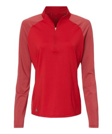 adidas Womens Stripe Block Quarter-Zip Pullover Large Team Power Red