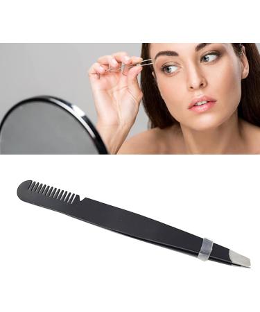 Multi-Purpose Stainless Steel Eyebrow Tweezers - Ergonomic Precise Slanted Tip & Comb - Black - Buy Online on SooperMarket.com